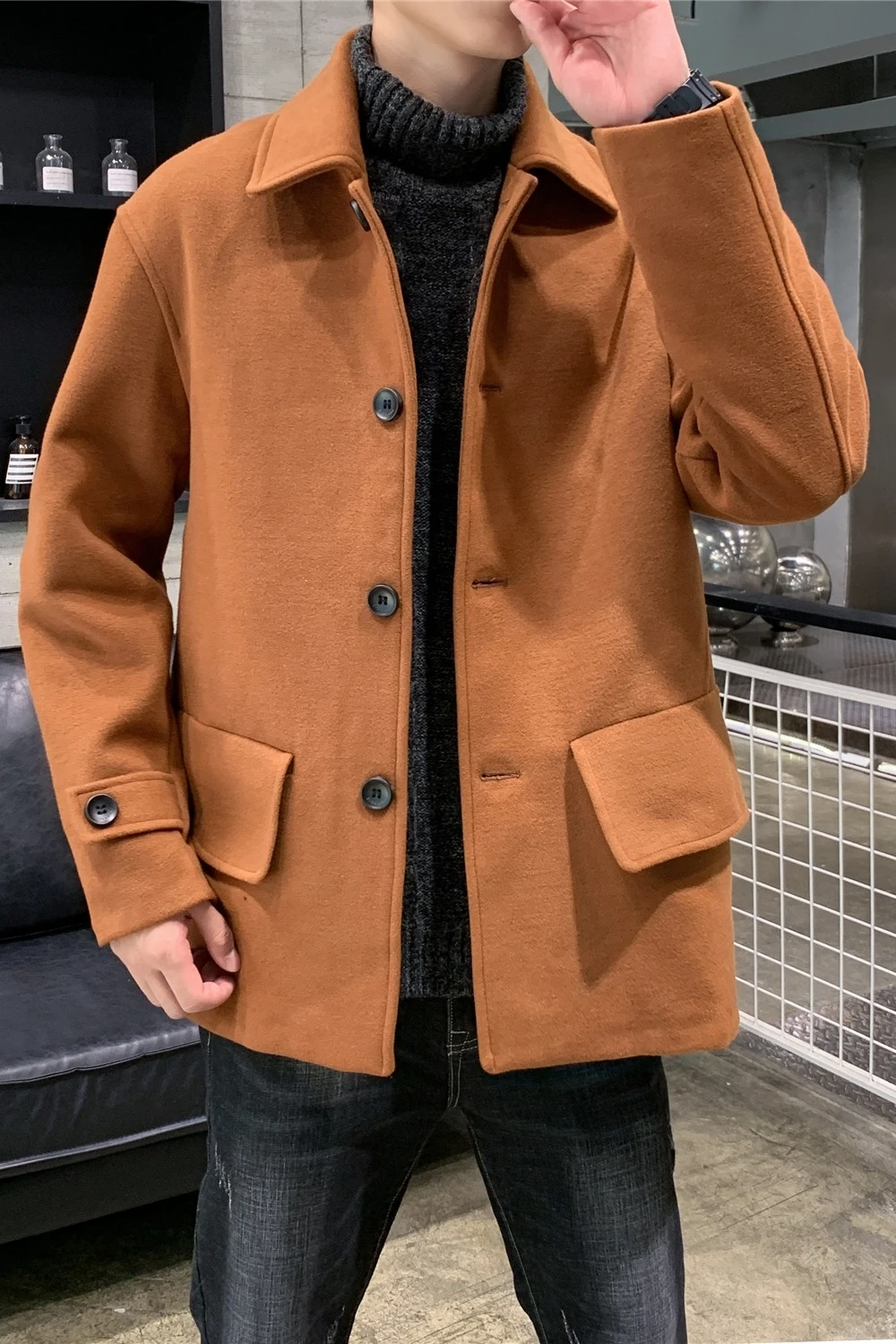 Fashion Business Medium Solid Thicken Slim Windbreaker Overcoat Jacket Winter Men's Casual Wool Trench Coat Male Plus Size 5XL
