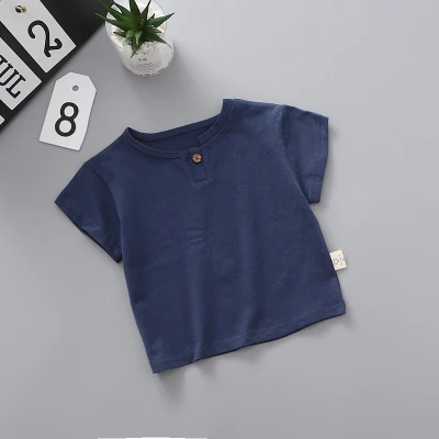 Лето г.; корейский стиль; хлопковая футболка для маленьких девочек и мальчиков; модные детские повседневные свободные футболки; Базовая детская одежда; топы; LZ175 - Цвет: blue