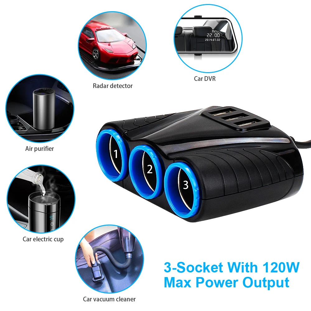 

Three in One Car Charger Double USB Port Dual for iPad Samsung Xiaomi Phone Tee Adapter 2 USB 3.1A Car-charger