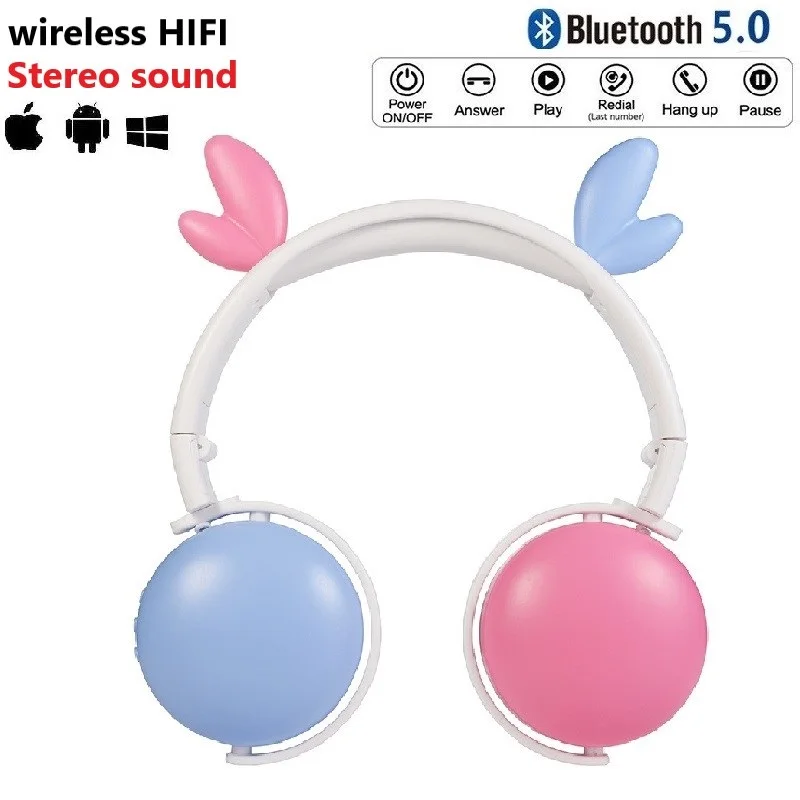 Cute Cartoon Bluetooth 5 0 Foldable Wireless Kids Headphones Bilateral Stereo Volume Control Childrens Headset for Phones PC