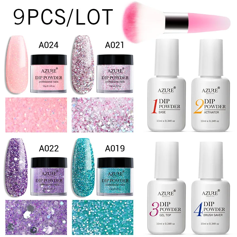 AZURE BEAUTY 9 шт./лот блеск градиентный цвет погружающийся порошок натуральные сухие