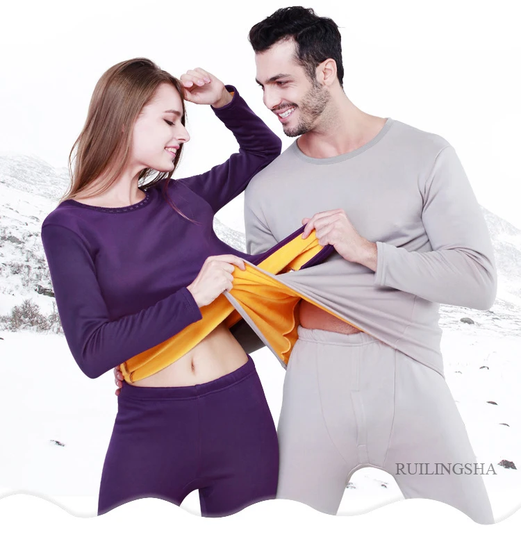 Men Women Thermal Undershirts Thickened with Velvet Warm Young Couple Long Johns Middle-aged and Elderly Underwear