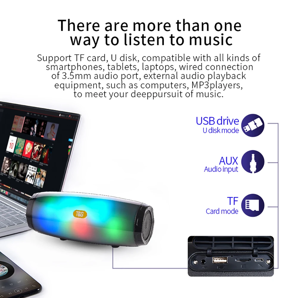 TG165 портативный Bluetooth динамик стерео кожаная колонка 5 Flash стиль светодиодный сабвуфер беспроводной уличный музыкальный ящик fm-радио TF карта