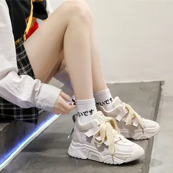 

Women Platform Chunky Sneakers high lace-up Shoes luxury Designer female fashion Sneakers 2020 sports shoes Women's shoes E16-57