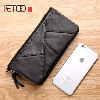 

AETOO Hand bag men's leather handmade long wallet zipper men's leather mobile phone bag casual clutch