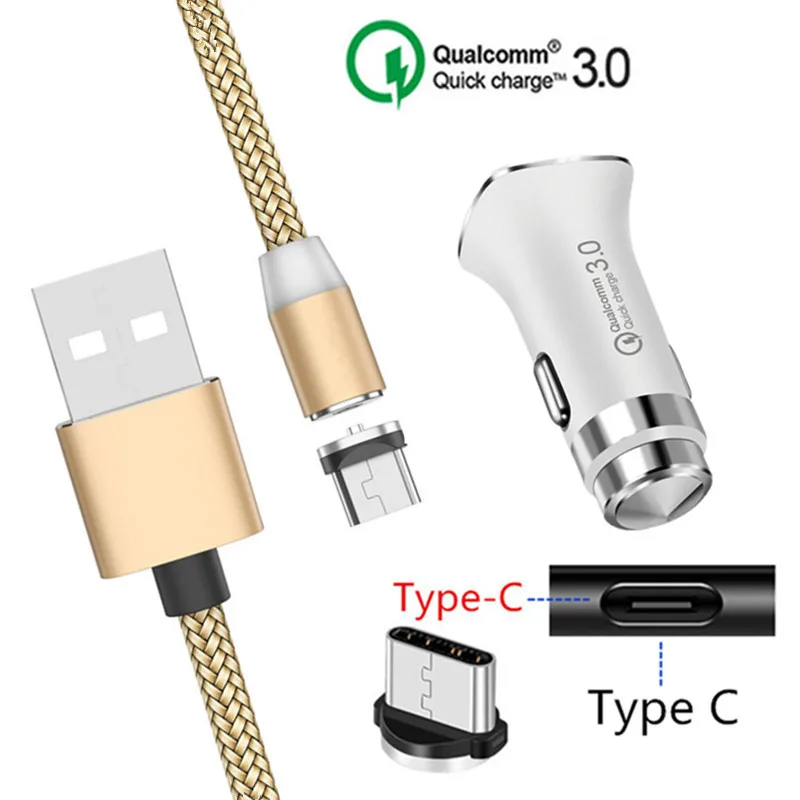 

Magnetic Type C Cable alcatel 7 5 Leagoo S9 QC 3.0 USB Fast Car charger For Samsung galaxy S10 A30 Huawei P20 Honor 9X 10 20 Pro