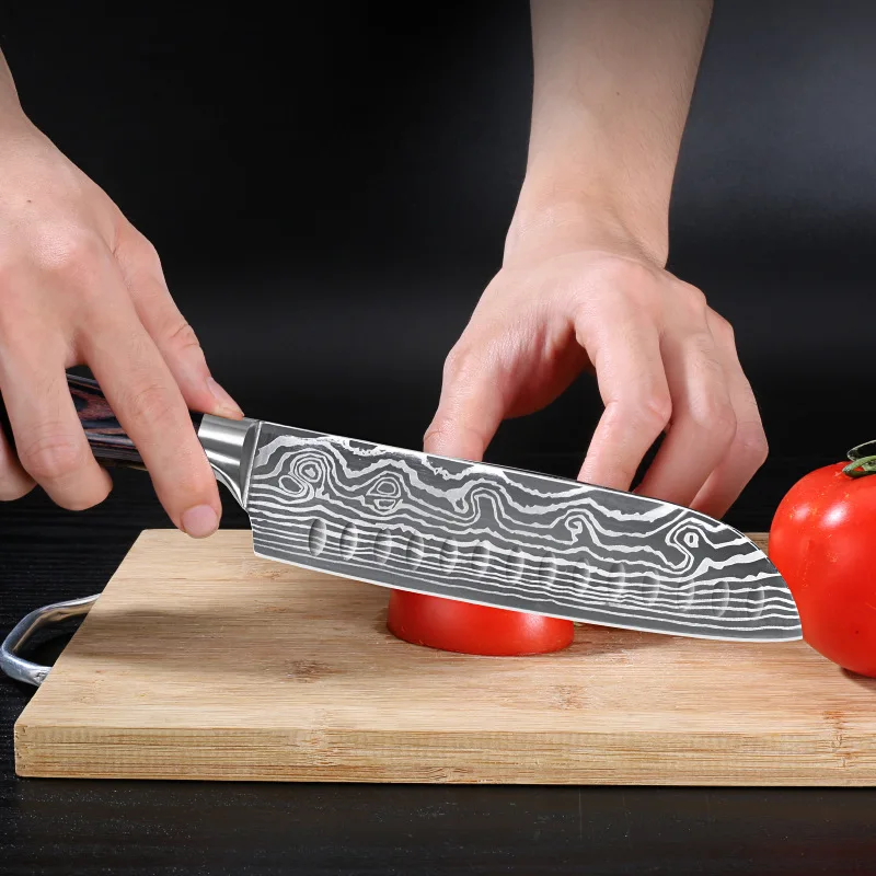 Профессиональный 7 дюймов шеф-повара Ножи для Кухня Германия Сталь японский Ножи Нержавеющая сталь с Цвет с деревянной ручкой