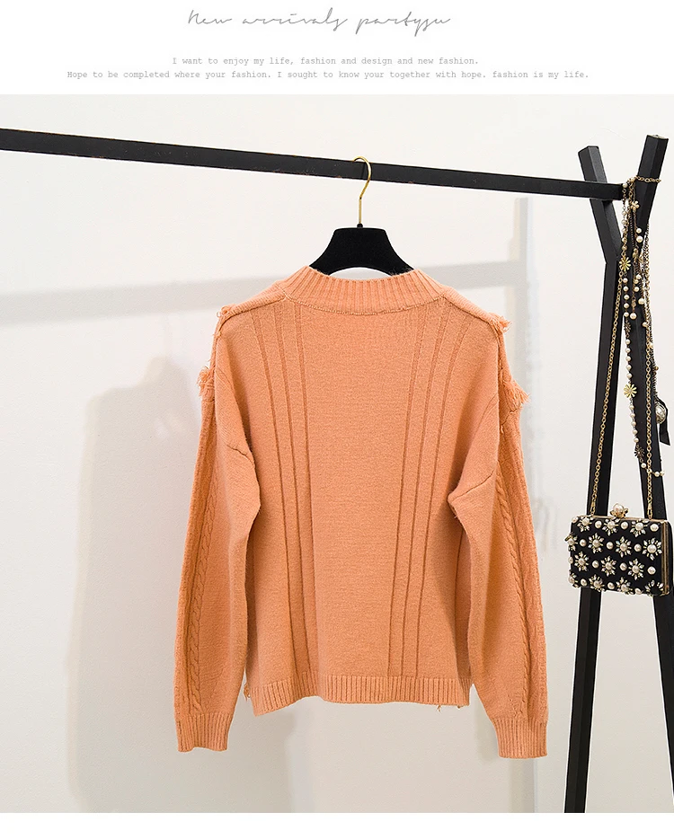 Осенне-зимние модные комплекты с клетчатой юбкой на пуговицах, женский вязаный пуловер с v-образным вырезом и бахромой свитер+ Асимметричная юбка, комплект из 2 предметов