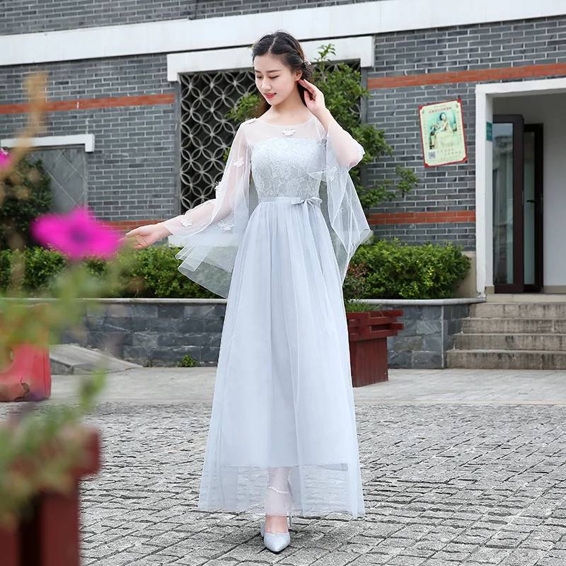 Vestido Largo Sirena/Бордовое платье подружки невесты; платья подружки невесты для свадьбы; вечерние платья для гостей; платье для выпускного вечера; Azul Royal - Цвет: S7 long gray