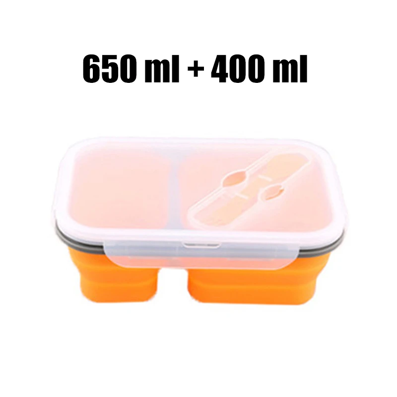 Двойной сетчатый Силиконовый складной квадратный Bento Box Складной Портативный Ланч-бокс для еды столовая посуда контейнер для продуктов миска для студентов - Цвет: E