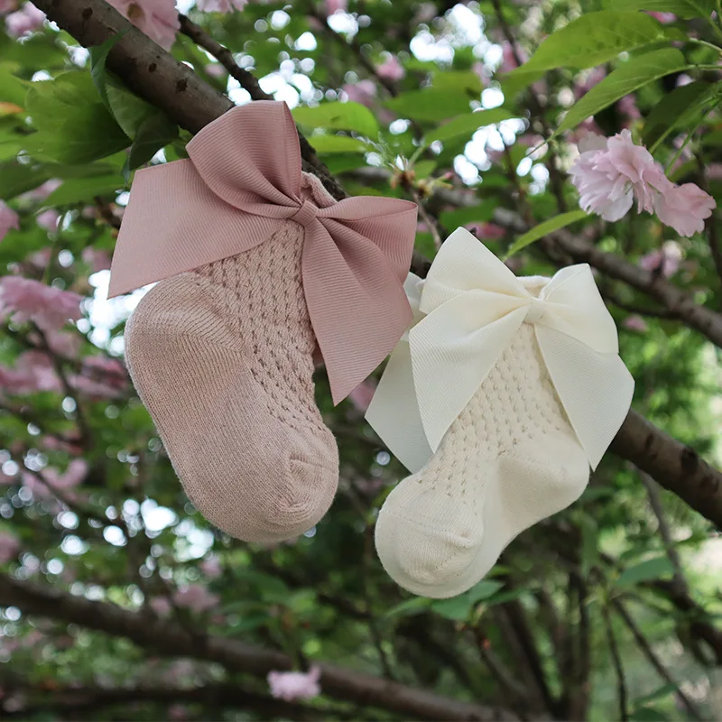 Children Big Bow Socks Kids Girls Princess Toddlers Long Knee High Socks Hollow Out Baby Floor Spanish Pineapple Style Socken