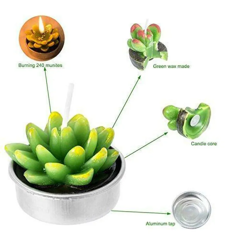 L6pcs искусственные влагозапасающие растения, кактус, Свеча для семейного украшения, для дня рождения, вечеринки, свадьбы, украшения, свечи, Нм