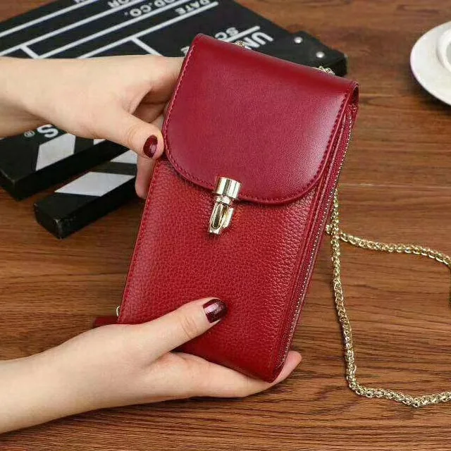 

Genuine Leather Phone Bag Women Cow leather phone cover 2019 fashion Women's Shoulder bags Female Coin Purse Leather Wallet