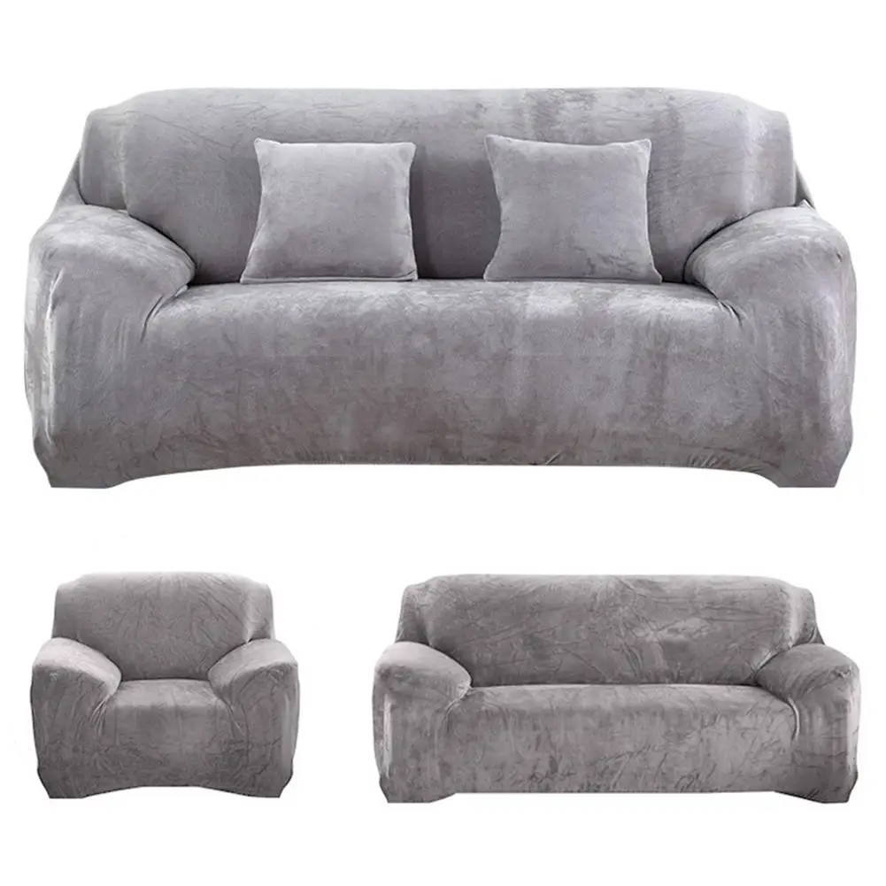 silver gray Хоббилан Нескользящие утолщенные плюшевые эластичные все включено протектор для дивана для осени и зимы - Цвет: silver gray