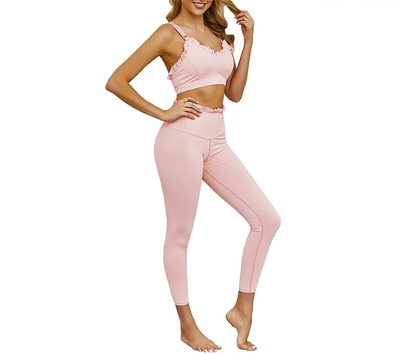 

Women's Yoga Set Fitness Tracksuit Ruffles Sport Suit Sexy Sportswear for Women Gym Wear Running Clothing Tank Top Leggings