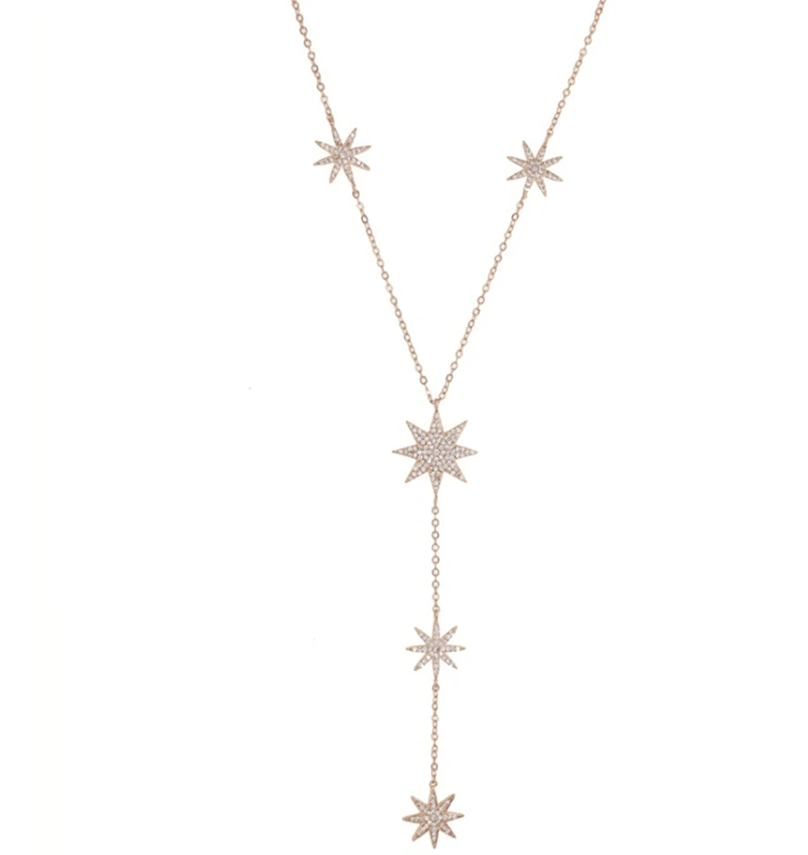 2023 Nieuwe Vonken Sexy Star Charm Y Shape Lange Ketting Voor Vrouwen Goud Kleur Plated Fashion Lariat Tiny Ketting Bruiloft sieraden