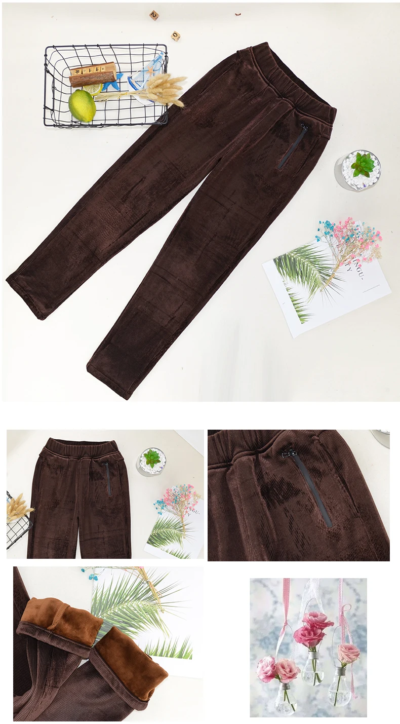 Gold velvet pencil pants velvet thick pants women winter new plus size velvet elastic waist women's trousers winter pants women