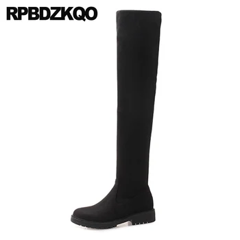 

Tall Over The Knee 10 Black Round Toe Chunky Cheap Shoes Thigh High Boots For Plus Size Women Long Sexy Slim Suede 11 Winter Big