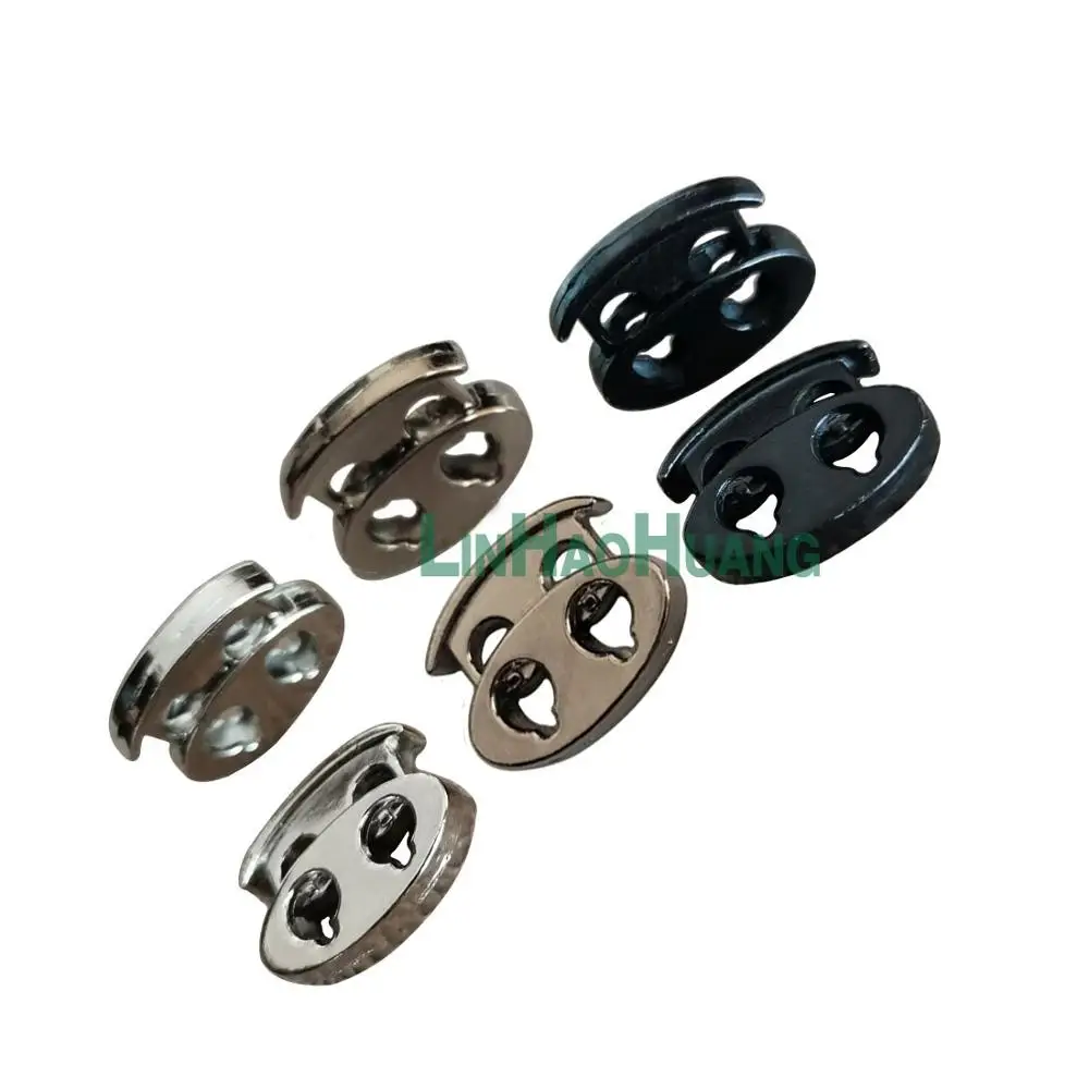 50pcs Black/Nickle Metal Stopper Spring Toggle Clasp 4mm holes Buckle Rope Clamp Cord Locks Drawstring Stops End Clip Buckles