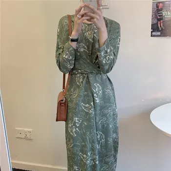 

Alien Kitty Stylish Green French Inkjet Lace-Up Dress New Women Loose 2020 Vintage Straight Hot Elegant All-Match Brief Dress