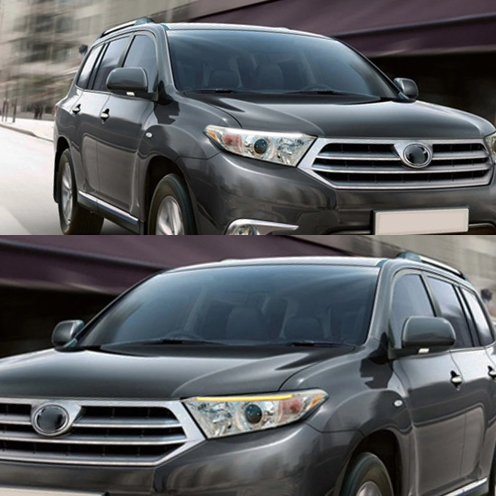 2 шт. для Toyota Highlander 2012 2013 Светодиодный дневной ходовой светильник, желтый сигнал поворота, реле, автомобильный головной светильник, украшение для бровей