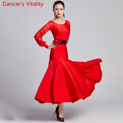 Only Dress as Photo Современный танец длинный Пышный рукав большой качели платье бальные национальный стандарт вальс Джаз танцевальный конкурс представление Практика Ткань - Цвет: Only Dress as Photo