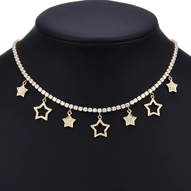 

ZHINI New Design Cute Star Pendant Necklaces for Women 2021 Korean Fashion AAA Zircon Choker Necklace Statement Jewelry Gift