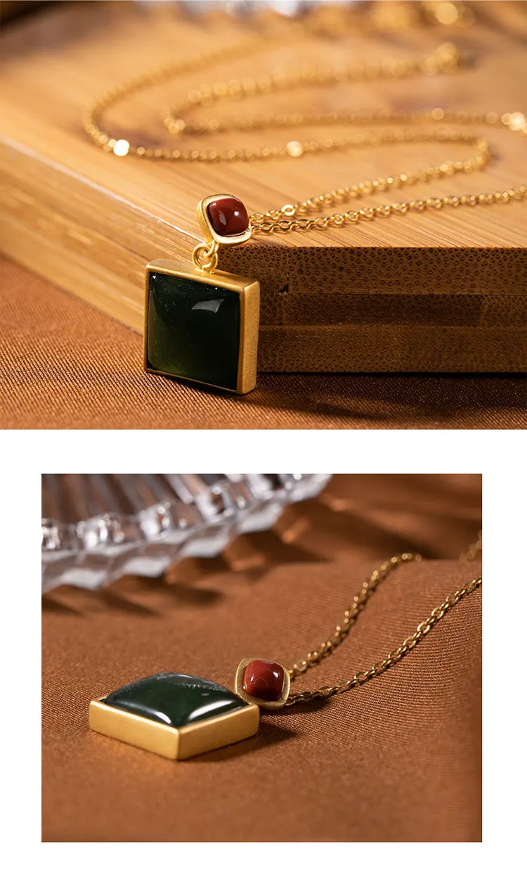 Uglyless Real Natural Jade Hexagon Pendants for Women Bohemia Turquoise Necklaces+ Chains Gold Plated 925 Silver Jewelry P1095
