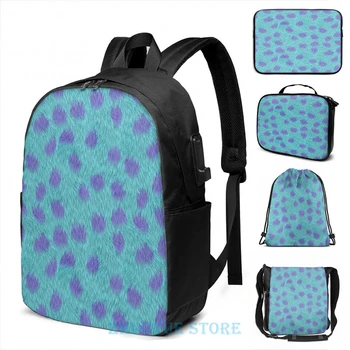 

Funny Graphic print Sully Fur Monsters Inc Inspired USB Charge Backpack men School bags Women bag Travel laptop bag