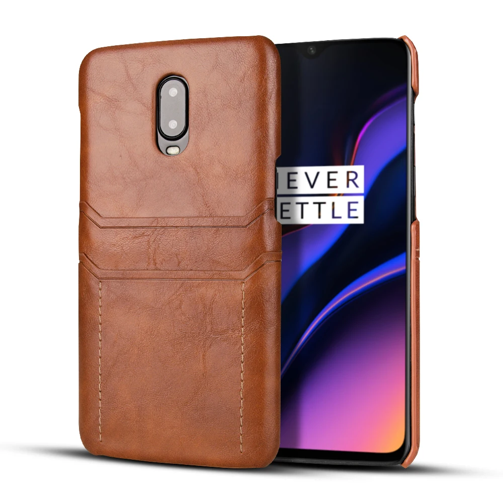 Brown Слот для карт чехол для мобильного телефона Oneplus 6T 7 Pro из искусственной кожи чехол-бумажник чехол Fundas для Oneplus 1+ 7 Pro Oneplus 1+ 6T Shcokrpoof PC задняя крышка чехол Capa - Цвет: Brown