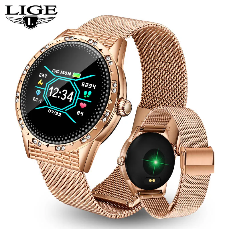 Hot Sale Women Smart Watch Heart Rate Blood Pressure Monitor Smart Watch Women Smartwatch Men for Apple IOS Android Phone - Color: Rose gold