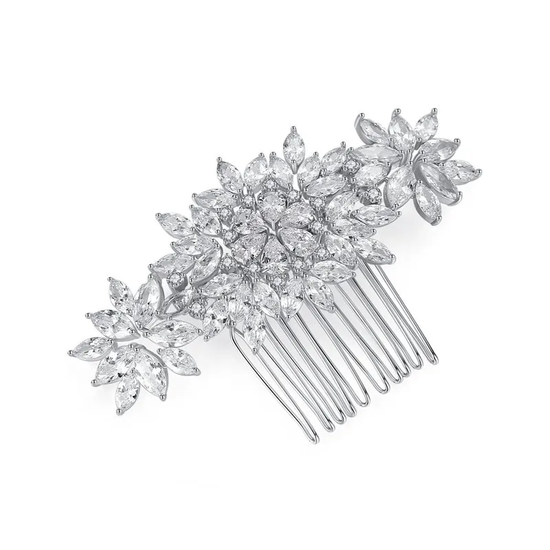 

Floralbride Crystal Rhinestone Copper Alloy Wedding CZ Hair Comb Bridal Cubic Zirconia Hair Accessorie Bridesmaids Women Jewelry