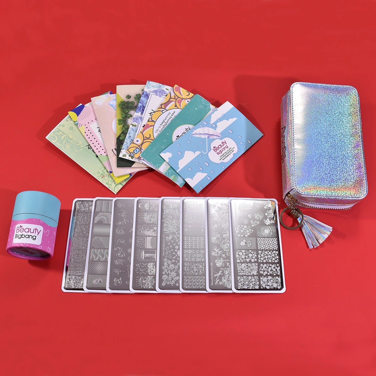 

Beautybigbang 10 Pcs Nail Stamping Plate Set Kit Stencil Nail Art Tool Multi Function Cosmetic Bag With Free Gift Template Set