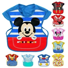Нагрудник для маленьких девочек, нагрудник для мальчика, водонепроницаемый детский фартук с длинным рукавом, Микки и Минни, детский нагрудник с карманом