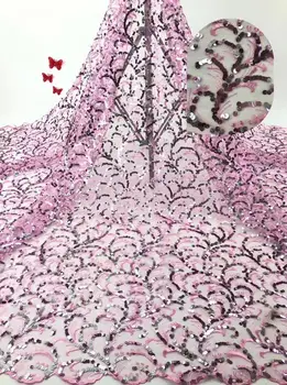 

embroidery lace fabric best quality L-98510 african newest lace mesh with sequins material for sawing