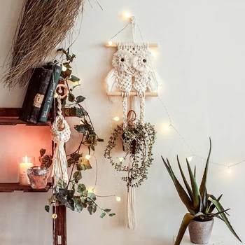 

Bohemian Chic Owl Macrame Wall Hanging Tapestry Owl Dreamcatcher Wall Decor Boho Woven Knitted Tapestry Home Decoration