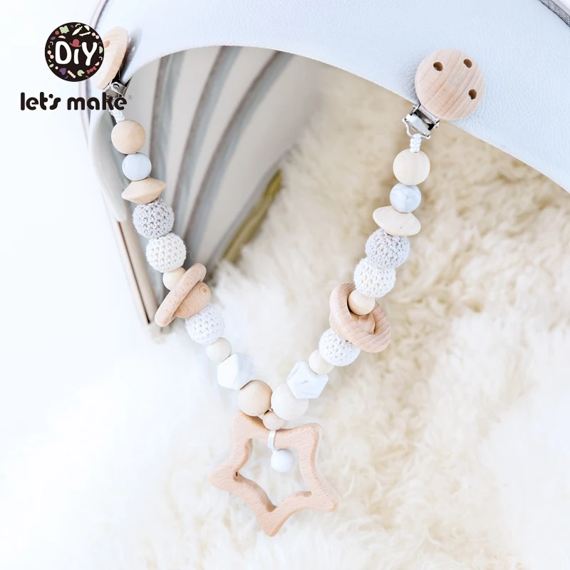 Let s Make Baby Rattle Pacifier Chain Pacifier Clip Bracelet Wooden Ring BPA Free Star Three 5
