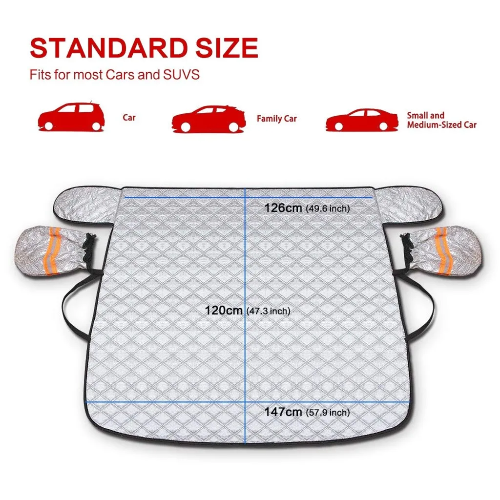 Универсальный автомобильный чехол на лобовое стекло, автомобильный Снежный лед, солнцезащитный козырек, Зимний Козырек с двумя зеркальными крышками