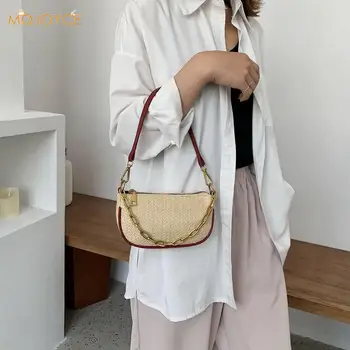 

Women Straw PU Leather Shoulder Messenger Sling Bags Ladies Fashion Shoulder Messenger Bag Ladies Woven Purse Handbags