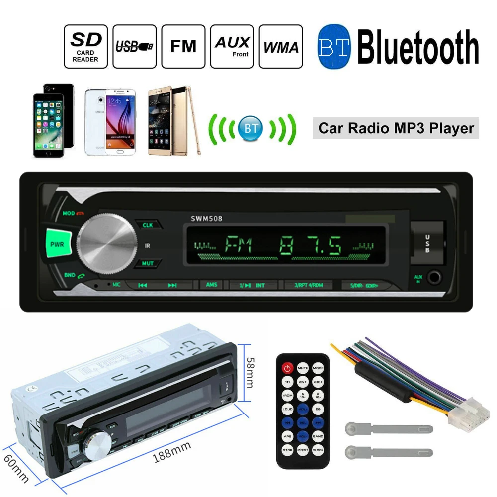 Автомобиль Радио Bluetooth 1DIN в тире 12 в SD/USB Вход FM стерео MP3 плеер FM приемник