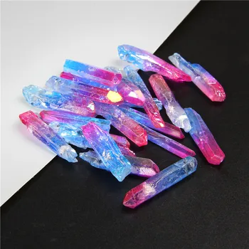 

10pcs Natural Blue Pink Quartz Crystal Stick Point Loose Beads Top Drilled Raw Quartz Point Graduated Pendant Neckalce Beads