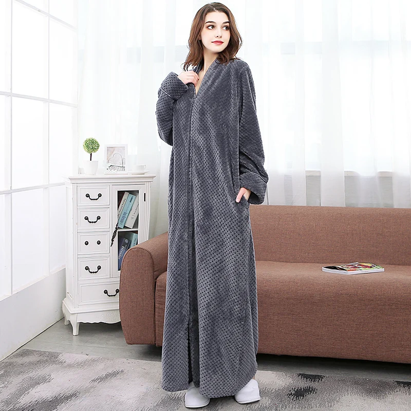 Women No Hood Grey Женская Мужская зимняя длинная Осенняя теплая Однотонная ночная рубашка с капюшоном длиной до лодыжки, кимоно для влюбленных, ночная рубашка - Цвет: Women No Hood Grey