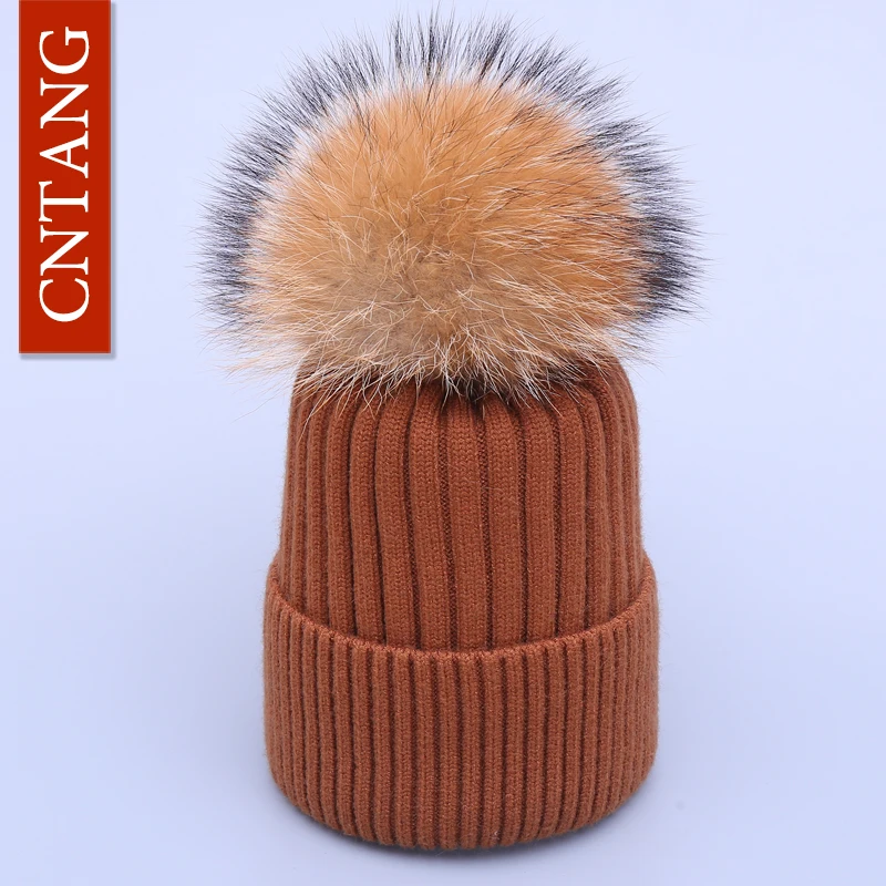Classic Multiple Styles Women Beanie Winter Warm Fashion Raccoon Fur Pompom Hats Knitted Wool Cap Clearance Cheap High Quality 6