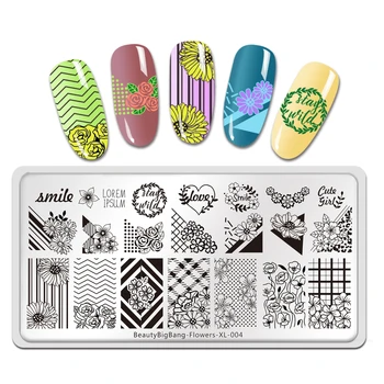 

Beauty Big Bang Flower Stamping Plates XL-004 Smile Love Rose Grass Geometry Image Stainless Steel Nail Art Template Stencil