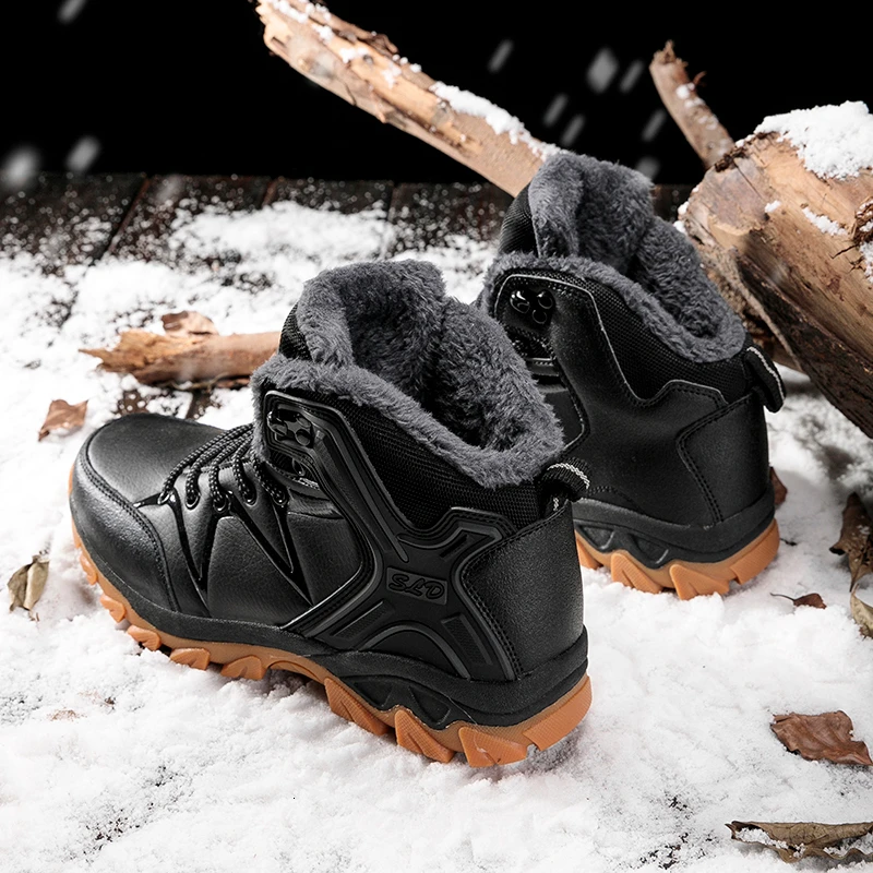 Odipon/Мужская зимняя обувь с высоким берцем; теплые зимние ботинки на меху; уличные нескользящие спортивные кроссовки для бега; Водонепроницаемая кожаная обувь на плоской подошве