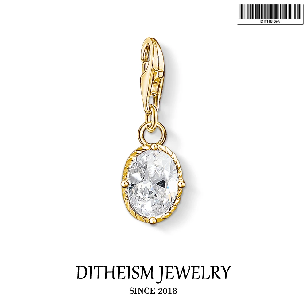 

Golden Oval Charm Pendant,2019 Fashion Jewelry 925 Sterling Silver Ethnic Gift For Women Men Fit Bracelet Necklace