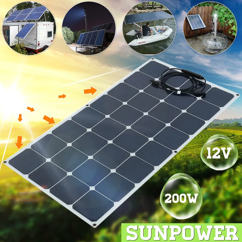 

Solar Panel 200W 12V Monocrystalline 200W solar system Photovoltaic solar Changer 12v Solar Cell for battery/yacht/RV/car/boat