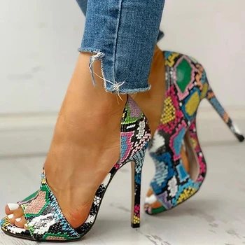 

New Women Summer Sandals Fashion Solid Color Serpentine Casual Open Toe Super High Heels Fish Head Snake Ladies Pumps