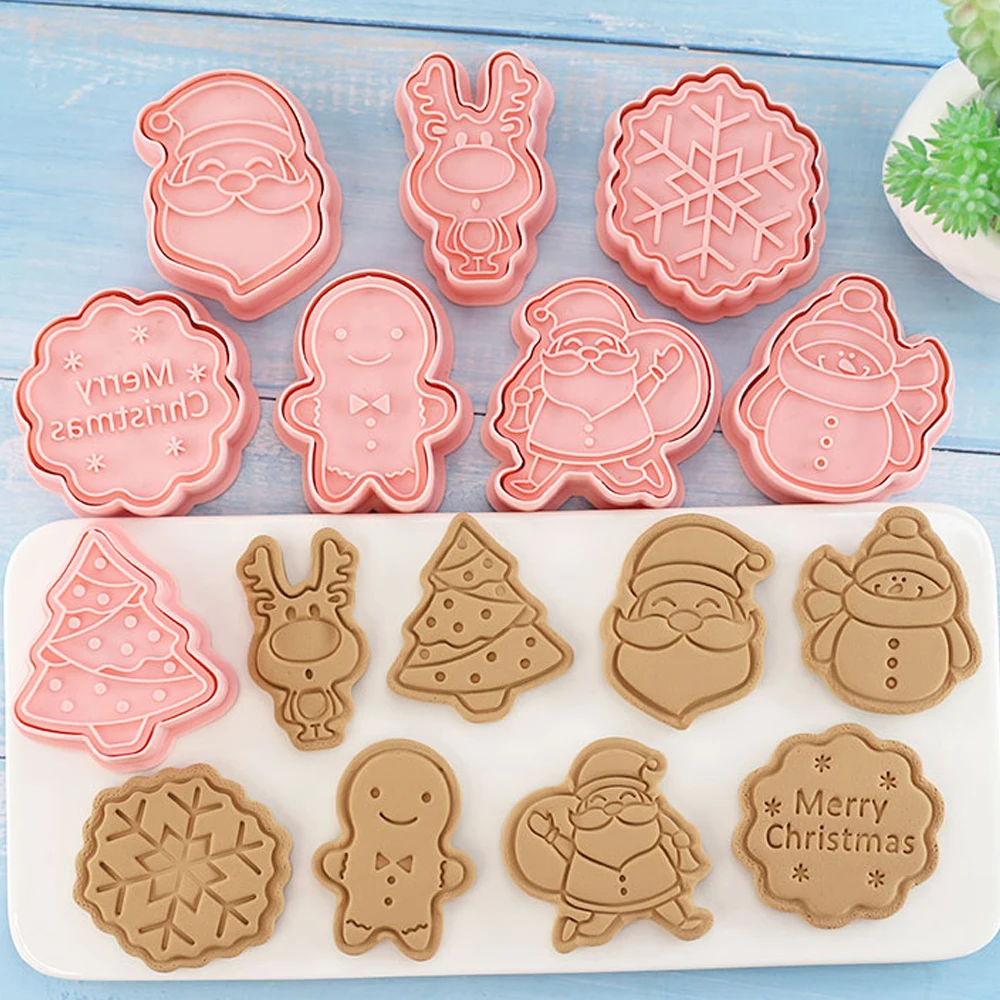 Christmas Mold Santa Claus Elk Snowflake Snowman Gingerbread Man Pattern Mold Biscuit Cookie Cutter Sugarcraft 8Pcs/Set