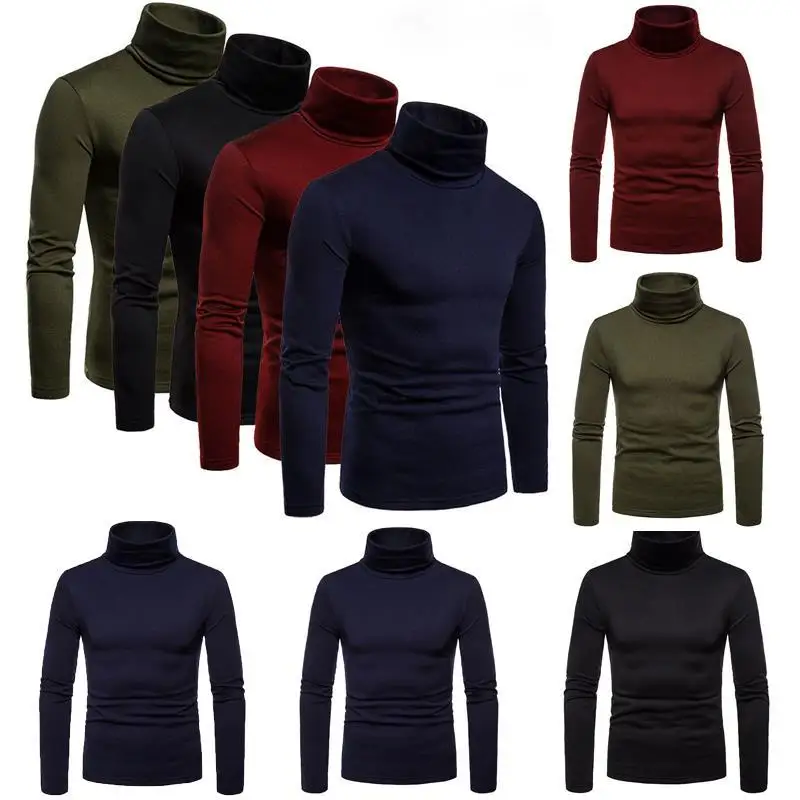 Fashion Men's Casual Slim Fit Basic Turtleneck Knitted Sweater High Collar Pullover Male Double Collar Autumn  Winter Tops mens roll neck jumper